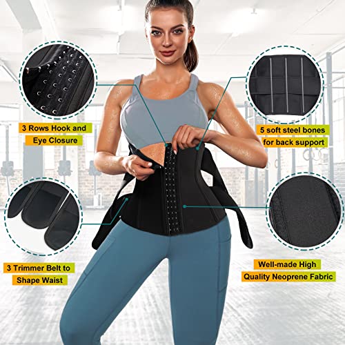 Sunacgo Waist Trimmer For Women Sweat Waist Trainer For Tummy Control Adjustable Straps Sports Girdle For Workout(Black,Medium) #TOP3