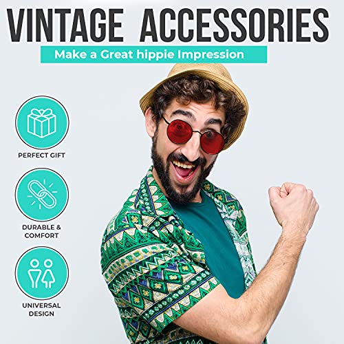 Image of Retro Round Sunglasses Small Colored Lens Hippie Glasses