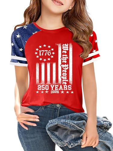 Image of Ithalt Boys Girls USA Shirts Kids 4th of July Shirts American Flag Tshirt Patriotic Top Independence Day Outfit 5-13y
