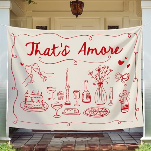 FYSUIMU Thats Amore Backdrop Italian Wedding Engagement Party Decoration Photography Background Banner Red Hand Drawn Photo Prop for Bachelorette Bridal Shower 7 x 5 Ft