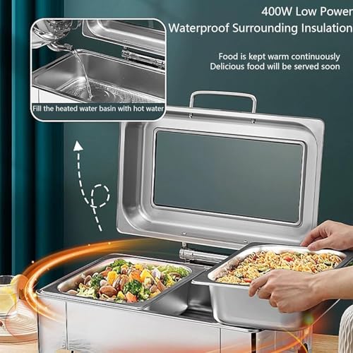 Chafing dish électrique rectangulaire de 9L en inox avec couvercle perforé