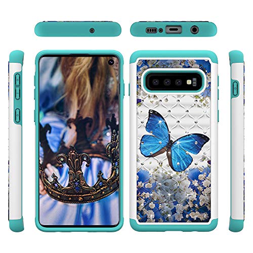 S10 Case,S10 Armor Case,DAMONDY 3D Cute Diamond Bling Glitter 2 in 1 Shockproof Hybrid Heavy Duty Shock Dual Layer Armor Defender Cover Phone Case Fit for Samsung Galaxy S10-blue Butterfly - Thumbnail 2