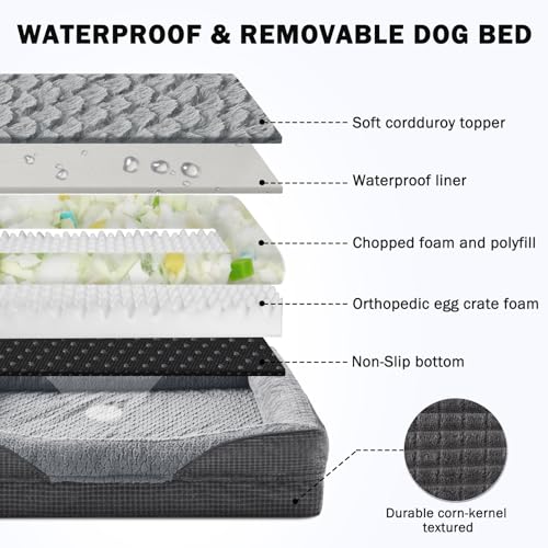 FURTIME Extra Large Dog Bed Orthopedic Dog Bed XL for 90lbs Dogs - 7.5" Memory Foam Mattress, Waterproof & Washable Dark Cover, Veterinarian Recommended Bed for Arthritis & Bone Health, 107x81x19cm - Image 3