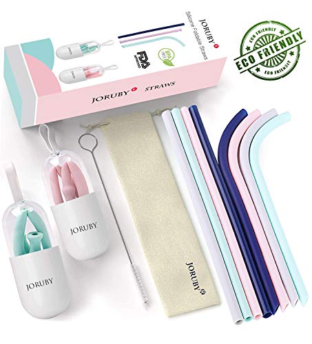 10 Pack Collapsible Reusable Straw, Food-Grade Portable Silicone Straws, Folding Drinking Straws