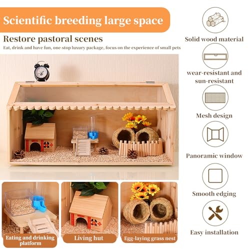 Jaula acrílica para animales pequeños con casa de madera y juguetes, diseño transparente para un fácil seguimiento, ideal para hámsters, hurones y ratas