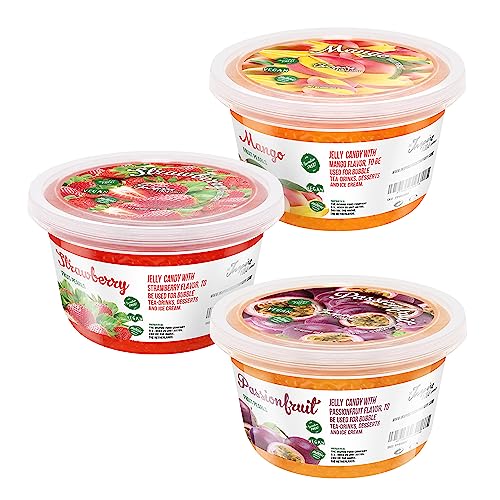 INSPIRE FOOD Bubble Tea Popping Boba Fresa, Mango, Maracuyá 3 pack de 450 gramos | Prepara delicioso boba tea en casa | listo para usar sin necesidad de cocinar