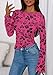 PRETTYGARDEN Women Long Sleeve Floral Mesh Tops Blouse 2025 Fall Trendy Boat Neck Ruched Fitted Shirt Going Out Date Outfits (Hot Pink,Medium)