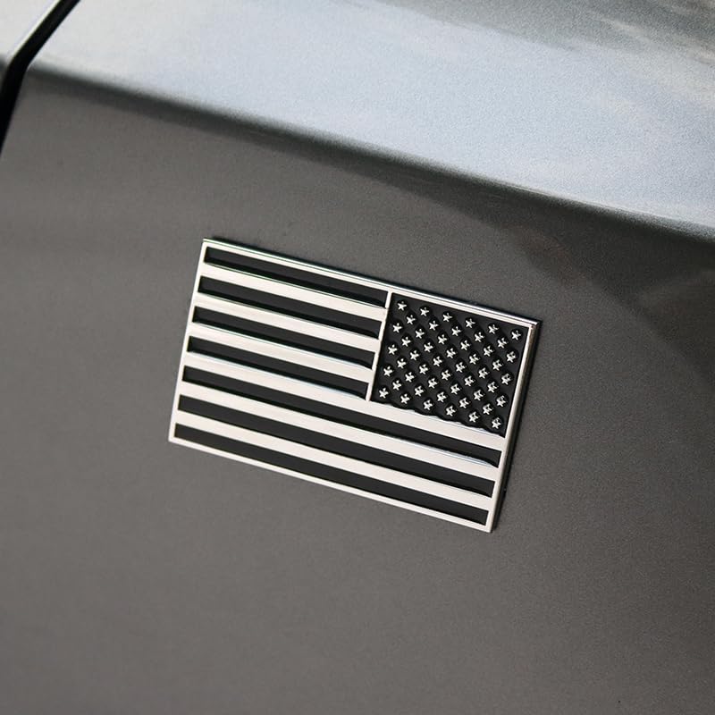 Image of 3D Black American Flag Metal Car Sticker, 3.15 inch x 2 inch USA Flag Decal, Zinc Alloy Emblem for Truck, Car, Vehicles, Motocycle, Boat (Black - Pair)