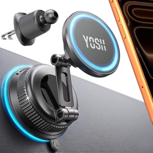 YOSH für MagSafe Autohalterung, 3-in-1 Vakuum Magnet Halterung mit 300N Saugkraft & Doppelhaken, für Lüftung, Armaturenbrett & Windschutzscheibe, 22×N56 Magnete, kompatibel mit iPh