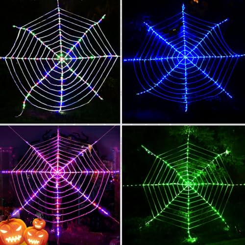 Maxee 114 LED Halloween Spinnennetz Lichter Deko, 3,6 m Riesige Runde Netzlicht Lichterkette mit Fernbedienung (8 Modi & Timer)… – Ansicht 6