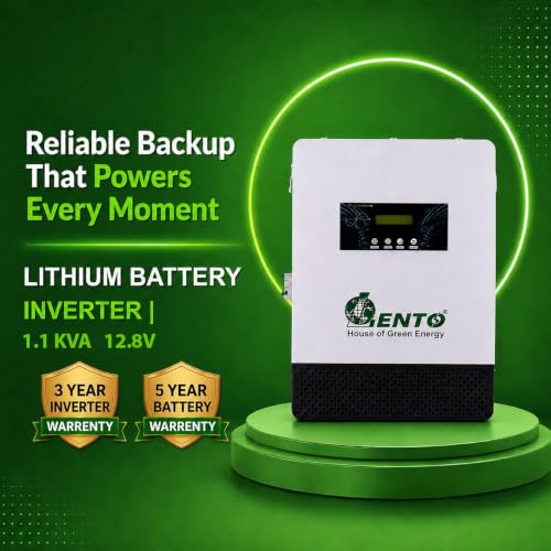 Image of Lento 1.1KVA 12.8V Lithium Battery Inverter for Home | Up to 3Hr 15Min Power Backup @400W | Pure Sine Wave UPS | Inbuilt LiFePO4 Battery | Wall Mount Design | LCD Display