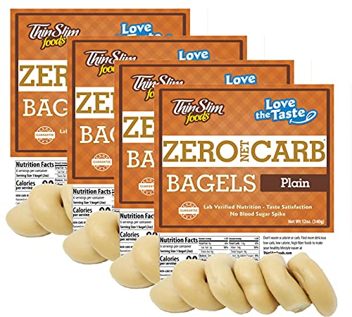 ThinSlim Foods Keto Food Bagels | Keto Bread or Keto Snack Breakfast Alternative | Low Carb Plain, 4 Pack (6 Diet Bagels Per Keto Friendly Food Pack)