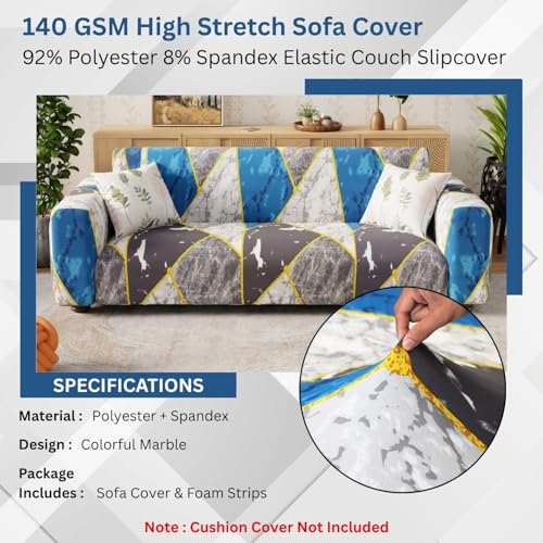 Image of Lukzer 1 Seater Colorful Marble Universal Sofa Cover | 360 Fully Covered Anti-Slip Washable Couch Cover Protecter | 140 GSM Stretch Fit Polyester + Spandex Slipcover (90-140cm /SC-033-01)
