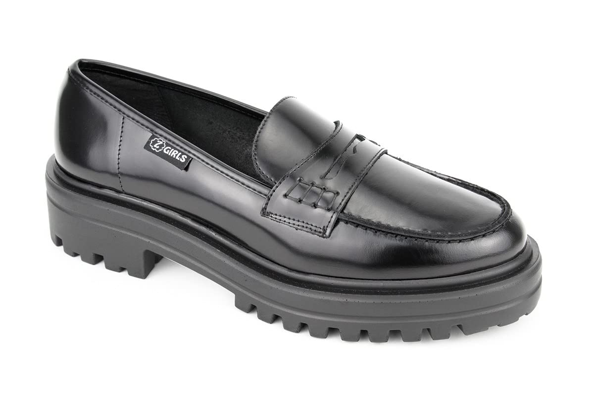 ZGIRLS Mocasin Big Yale 300 Negro College Zapato Castellano Adolescentes NIÑA Uniforme Escolar Resistentes E Impermeables