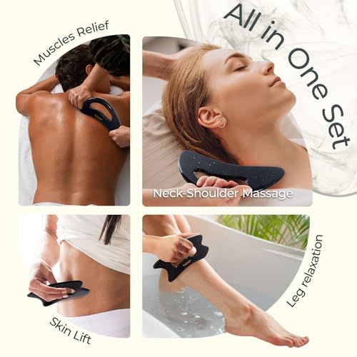Image of Scienlodic 2 Pcs Large Body Gua Sha Massage Tools (Black Gold, Resin) - Muscle Scraper for Back, Neck, Waist & Legs, Muscle Relaxation, Soothe Tension