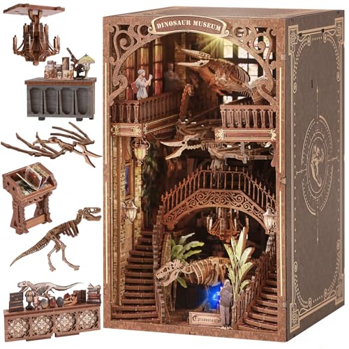 VkotaVkoty [2026 New] Dinosaur Museum Book Nook Kit with Dust Cover & LED Light, DIY Miniature House...