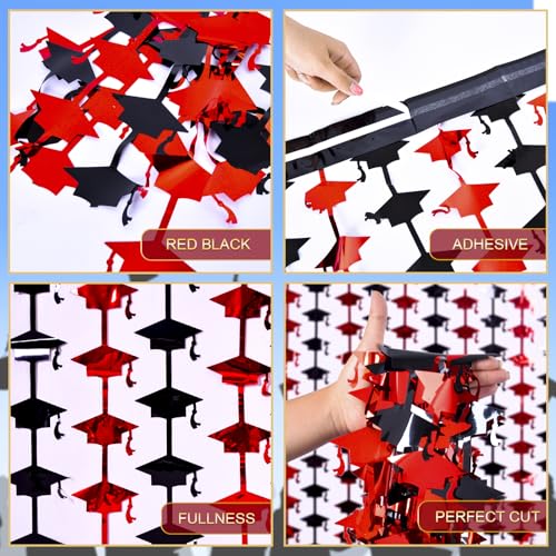 Image of Mega-L Graduation Party Decorations 2026, 2 Pack Red and Black Streamer | 3.3x6.6 ft Metallic Tinsel Backdrop Streamers, Red Congrats Grad Photobooth Props Class of 2026 Party Decors Supplies