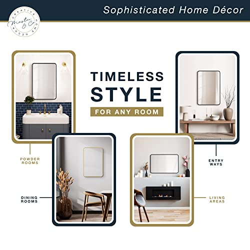 Image of MCS Master & Co. Modern Metal Large Wall Mirror, Minimalist Home Decor Square Mirror with Rounded Corners for Living Room, Bedroom, or Bathroom, Black, 24 x 24 in