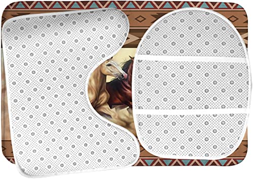 DONMYER Badezimmerteppich-Set, 3-teilig, Azetc Boho-Stil, Westernpferd, Badematten, WC-Konturmatte, Deckelbezug… – Bild 6