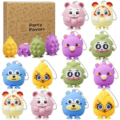 12 Pack Party Favors for Kids, 3D Pop Animals Fidget Suction Toys for Boys & Girls, Animals Pop Balls Easter Birthday Valentines Day Gift Bath Suction Toys Carnival Prizes Treasure Box for Classroom Cover