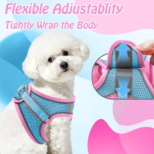 Image of AIITLE Dog Harness, No-Pull Cat Harness with a Leash, Adjustable Reflective Dog Vest, Cat Harness Escape Proof, Outdoor Walking, Running,Training for Extra Small Dogs and House Cats Pink XXXS