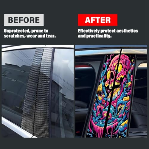 Image of Blueshyhall 2PCS Car B-Pillar Vinyl Decals, Graffiti Scary Halloween Personalized Vehicle Door Pillar Sticker, Waterproof Sun Protection Scratch Cover