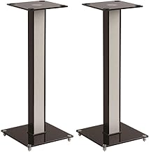 Monoprice Elements Speaker Stand - 28 Inch (Pair) with Cable Management, Strong Tempered Glass Base with Floor Spikes, Black (139494)