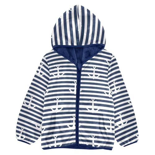 CHIFIGNO White Nautical Anchors Navy Stripes Toddler Snow Jacket Warm Winter Coat for Kids 3T