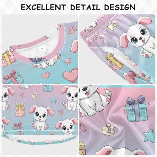 Pajama Set Long Sleeve for Boys & Girls,Cute Puppy Heart Stars Kid's Soft Sleepwear Crewneck Loungewear 2 Piece PJ Underwear Set 8T3