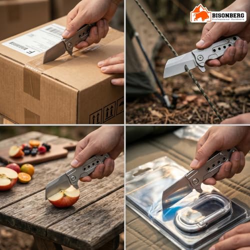 Image of BISONBERG Mini Pocket Folding Utility Knife, Stainless Steel Small Cleaver Blade with Pocket Clip