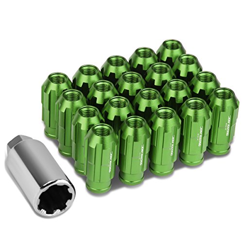 Image of DNA MOTORING LN-ZTL-9025-15-GN 20Pcs M12 x 1.5 Open End Style Wheel Lug Nuts w /Deep Drive Extension Adapter, 24mm OD /50mm H, Green