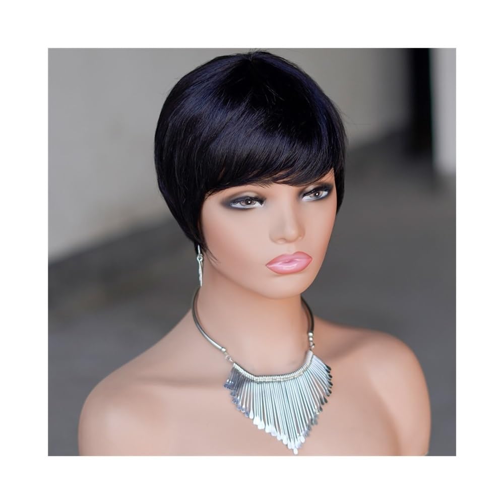 Perruque cheveux humains femmes coupe Pixie courte noire brésilienne