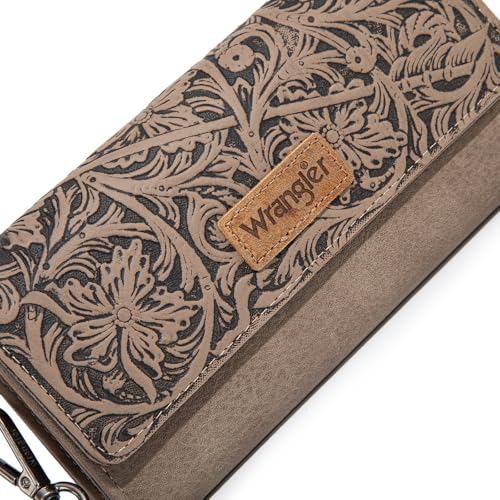 Image of Montana West X Wrangler Western Wallets for Women Trifold Wristlet Wallets Large Capacity Women Clutch Wallet with Coin Purse