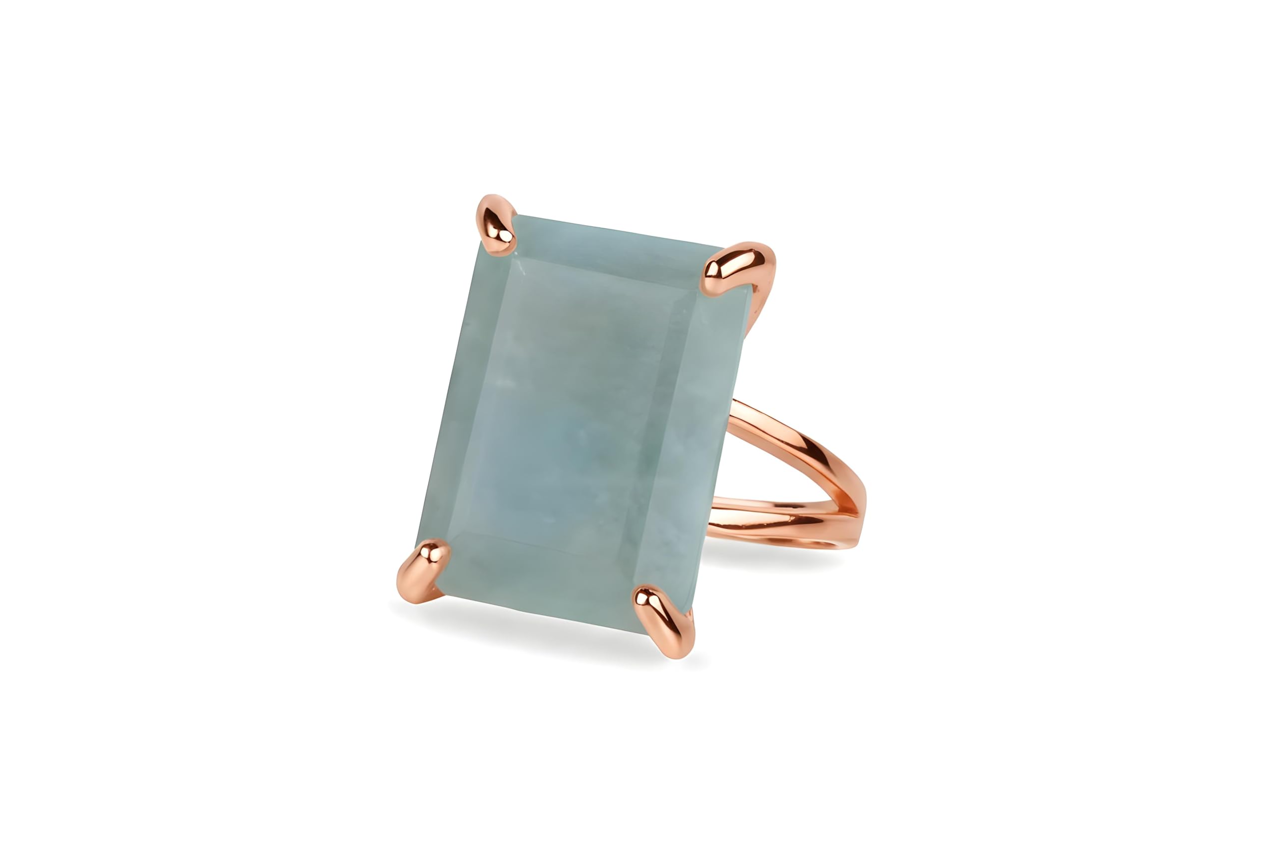 Anillo Grande de Aguamarina - Anillos de Oro de 14k Hechos a Mano para Mujeres - Anillos de Moda, Joyas de Declaración y Regalo para Damas