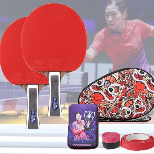 DOOKAA ping Pong Paddle Professional Grade Nine-Star Table Tennis Racket with Long Handle and high Elasticity Carbon Racket(Color:4), Size