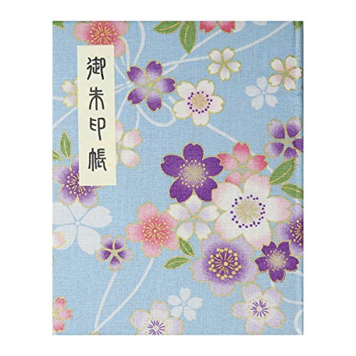 御朱印帳 60ページ ブック式 ビニールカバー付 法徳堂オリジナルしおり付 結び桜 (水色)