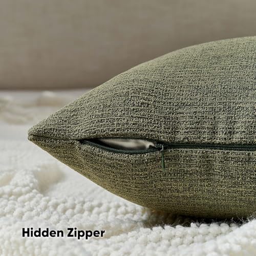 FUTEI Moss Green Chenille Decorative Throw Pillow Covers 20x20 Inch Set of 2,Soft Cozy Faux Linen Textured Cushion Case,Farmhouse Home Decor for Couch Living Room