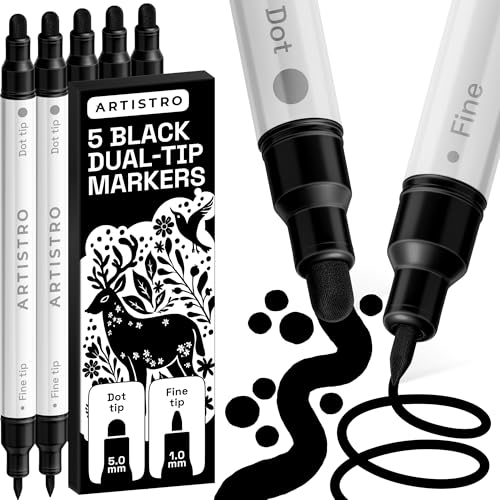 ARTISTRO 5 Black Dual-Tip Acrylic Paint Markers – Paint Pens Set with Dot & Fine Tips for Fabric...