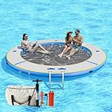SPECRAFT 12FT Inflatable Water Hammock for Adults Round Floating Dock Platform with Mesh Heavy Duty Inflatable Raft with Soft Ladder and Cup Holder for Lake Beach Party