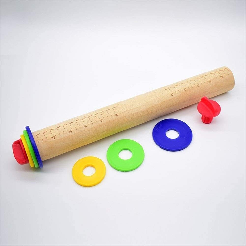 Pin de Rodadura Ajustable con Anillos de eliminación: Anillos de Rodillo Multicolor para Pasta para Hornear, Fondant, Pastel de Pizza y Galletas, 17 ''