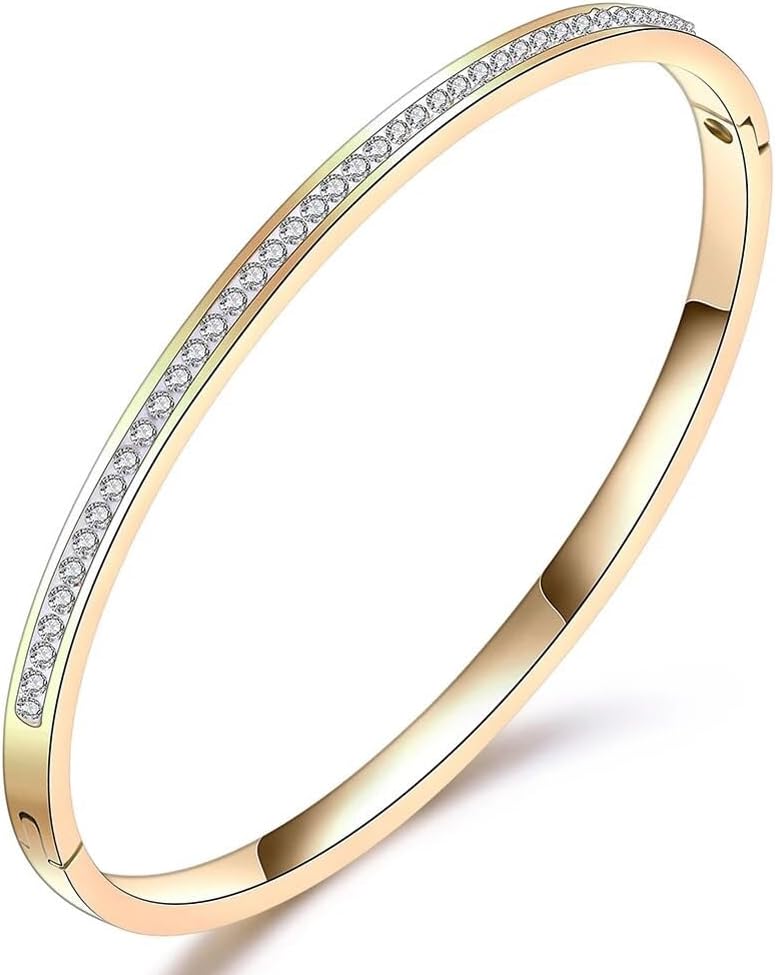 18K Gold Plated Stainless Steel Openable Crystal Bracelet | Latest Stylish Cuff Bangle | Love Friendship Couples Gifts for Women Girls Mother Sister Wife Girlfriend