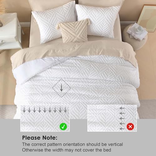 Image of Litanika Oversized Queen Comforter White, 3 Pieces Tufted Boho Farmhouse Bedding Comforter Set, Lightweight Fluffy All Season Comforter Set (98x98In Comforter & 2 Pillowcases)