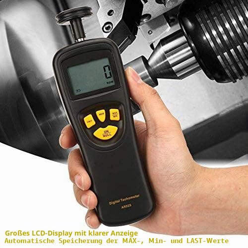 Digitaler Drehzahlmesser, LCD-Handheld-Kontaktdrehzahl Drehzahlmesser 0,5-19999 U/min, Hochpräziser Testerzähler mit Max/Min/LAST-Daten-Hintergrundbeleuchtungs-Haltefunktionen