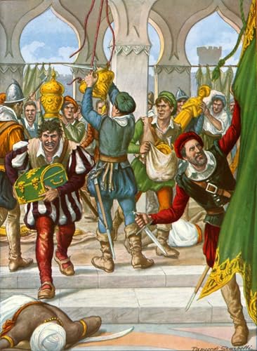Affiches et gravures les Portugais mettent à sac le palais royal de Calicut par Tancredi Scarpelli 60x90cm