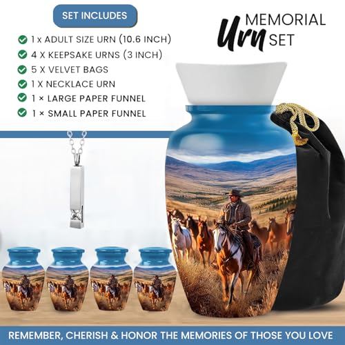 Image of Dallas Cowboy Urn Set of 6 with 1 Large Cremation Urn for Ashes Adult Male & Female, 4 Small Urns & 1 Pendant for Ashes | Decorative Urns for Funeral Upto 220 lbs