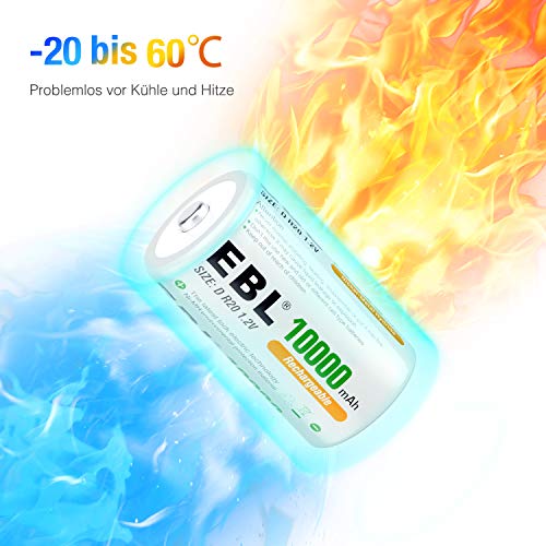 EBL oplaadbare batterijen D 10000 mAh 4 stuks hoge capaciteit Procyco batterijen met opbergdoosje - Afbeelding 7