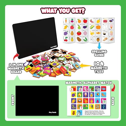 Image of Play Panda Magnetic Learn to Spell Food Board Game with 104 Tiles for Kids