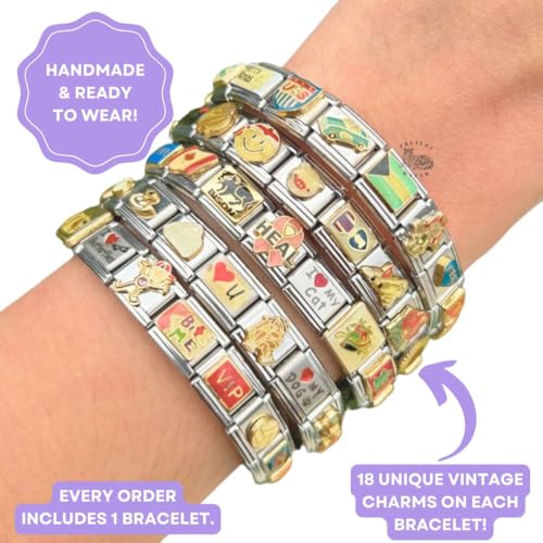 Italian Charm Bracelet - Mystery Assorted Vintage with 18 Unique Italian Charms, Silver Assembled Set of 1 Full Bracelet3