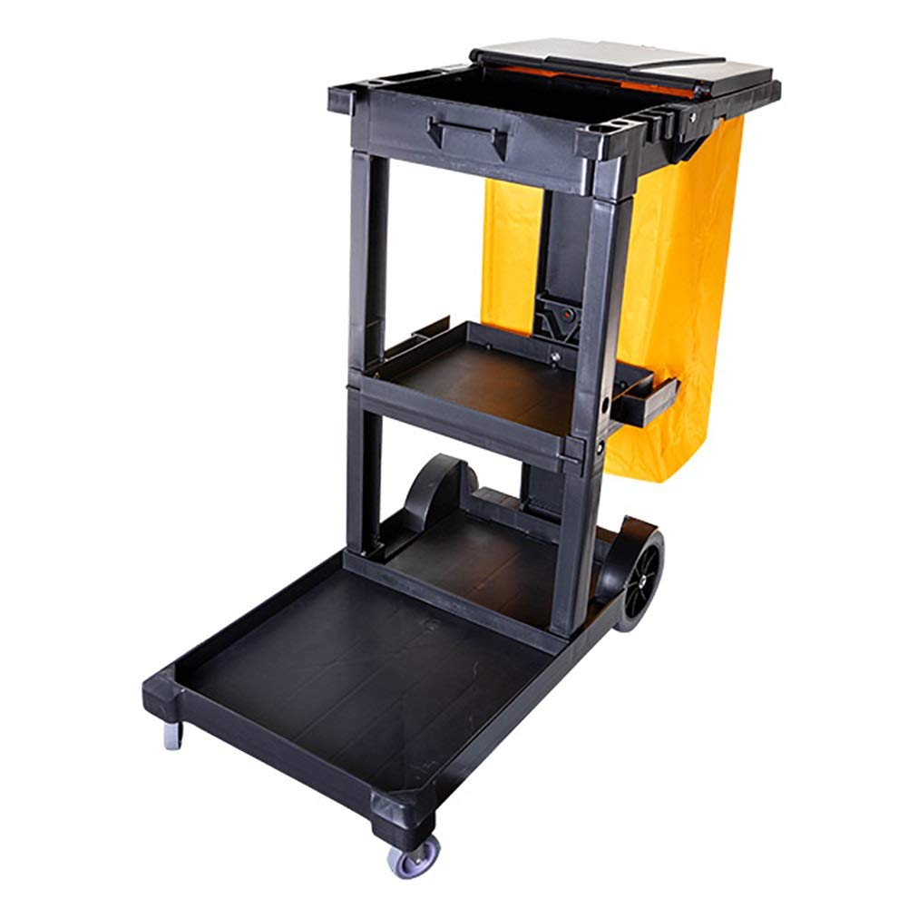 Carro de mano móvil, carro de limpieza económico con tapa, carrito de limpieza de plástico con bolsa grande, carga de 60 kg