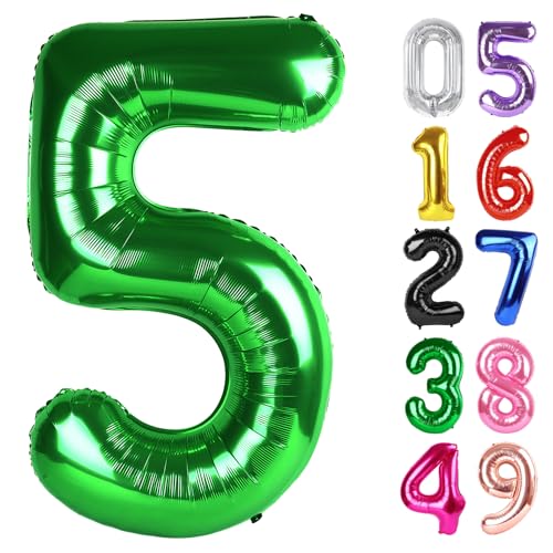 Image of Dark Green Number 5 Balloon 40 Inch, 5th Birthday Party Decorations, Giant 5 Foil Balloon for Party Supplies